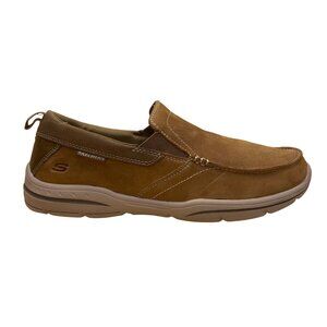 Skechers Men’s Brown Leather Slip-On Relaxed Fit Air-Cooled Loafers Size 11
